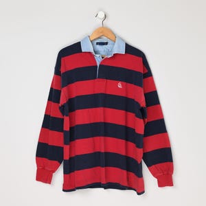 Vintage 90s Nautica Rugby Shirt - 100% cotton - red & navy, denim collar, pullover, oversized, nineties - Men&#39;s L