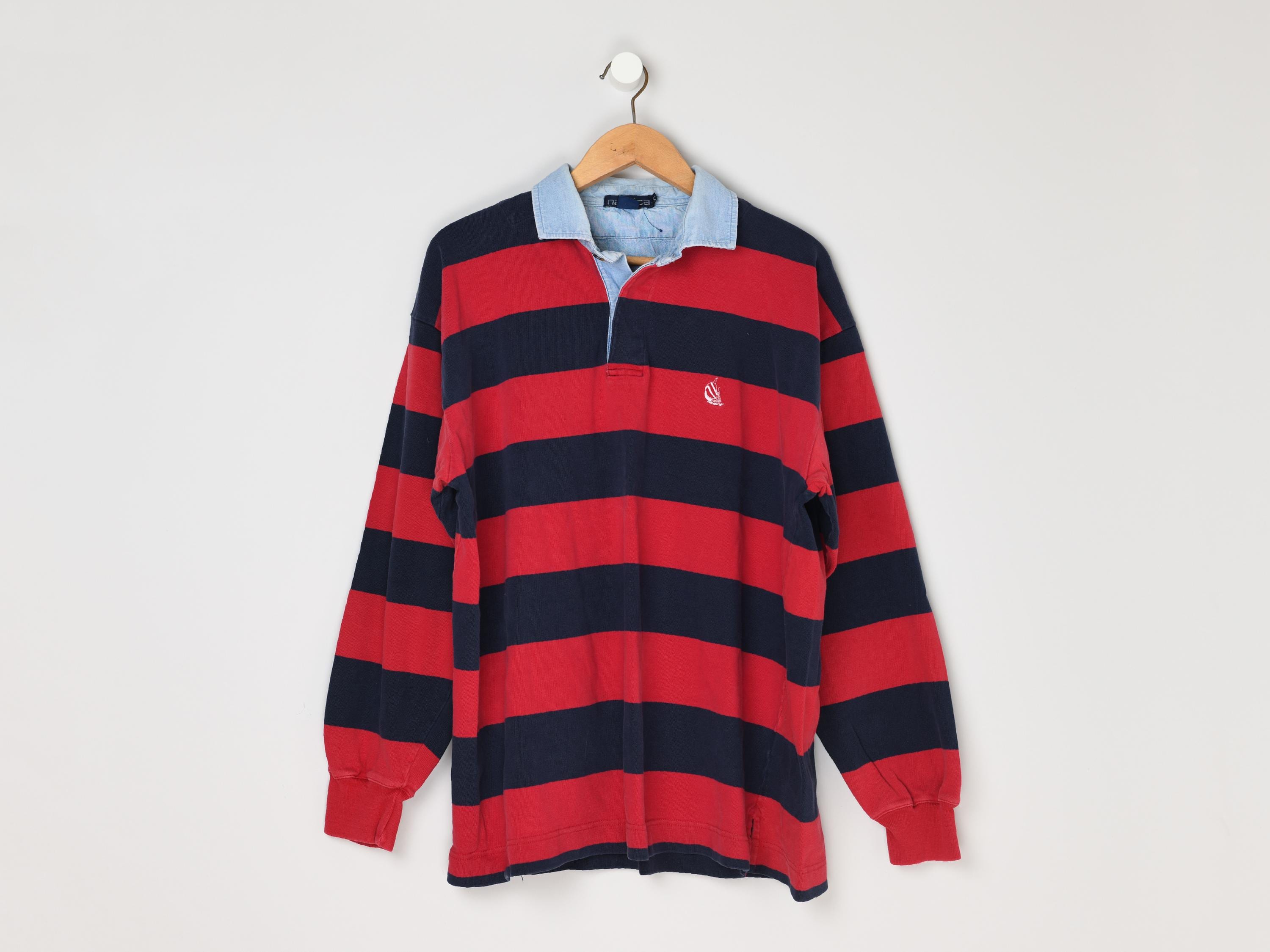 ネルシャツ 古着 50s RUGBY SPORTSWEAR ラグビー XL 赤 Vintage 90s Nautica Rugby Shirt - 100% Cotton - Red & Navy, Denim