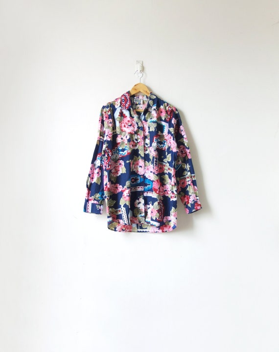 80s Floral Western Button Down - 80s Shirt - Weste