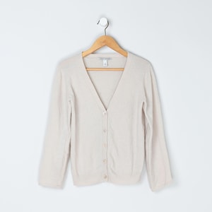 Vintage 2000s Light Beige Cashmere Cardigan - tan, light knit, sweater, flared sleeves - Women&#39;s S