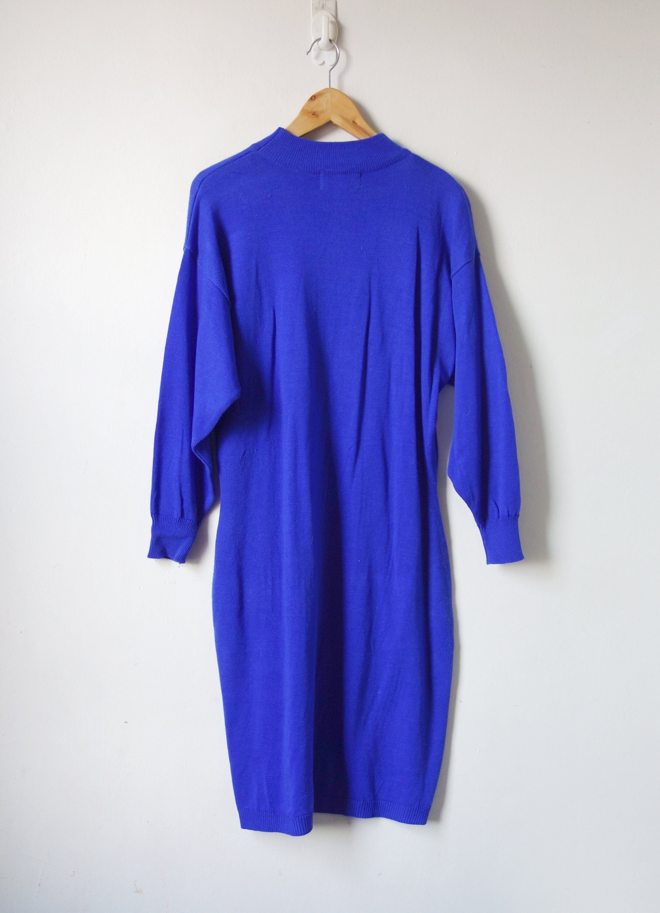 80s Royal Blue Sweater Dress with Embroidery & Sequins 80s | Etsy