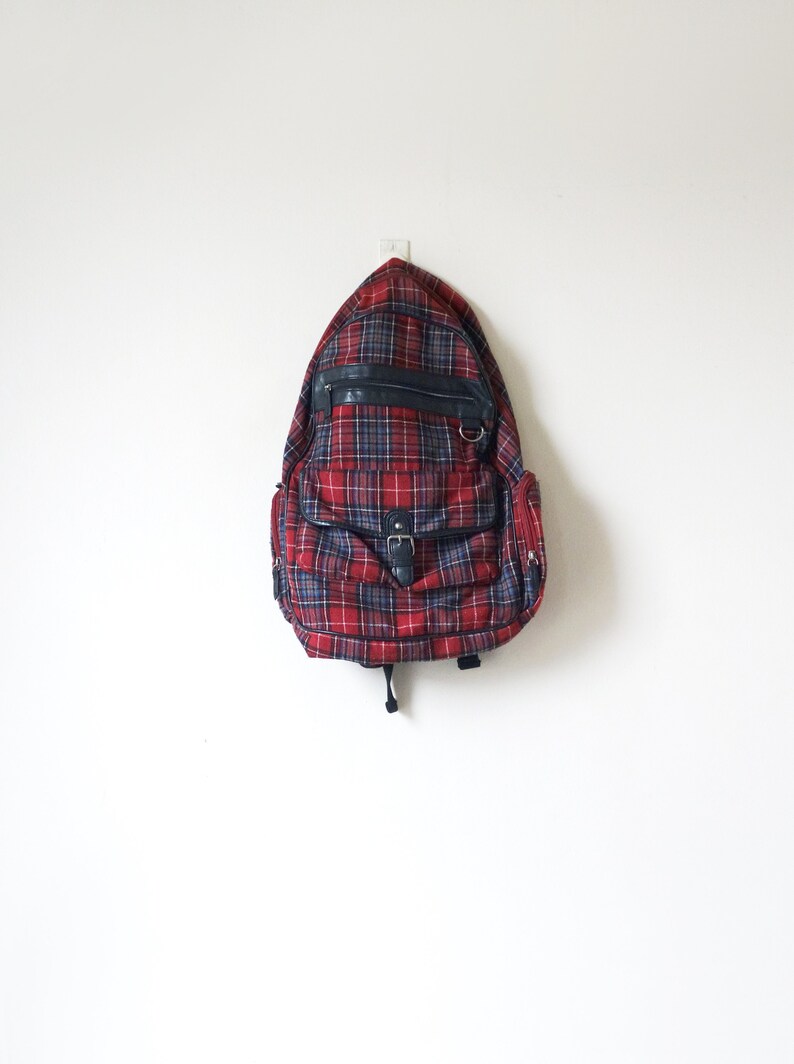 90s Grunge Clothing 90s Backpack Vintage Backpack 90s Red /& Black Plaid Backpack