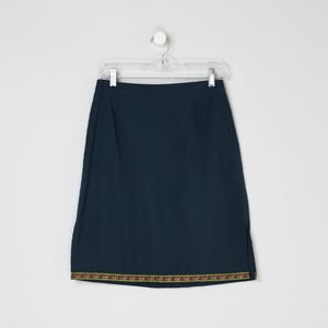 Vintage Y2k Midi Skirt with Embroidered Hem - 2000s clothing, knee length, side slits, back zipper - Women&#39;s 6 // 28&quot; Waist