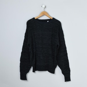 Vintage 90s Textured Black & Grey Knit Sweater - nineties, pullover, crew neck, jumper - Men&#39;s XL