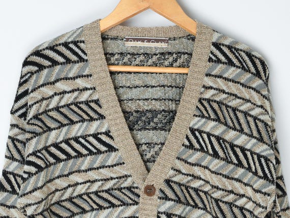 Vintage 90s Tan Zig-zag Patterned Cardigan - 