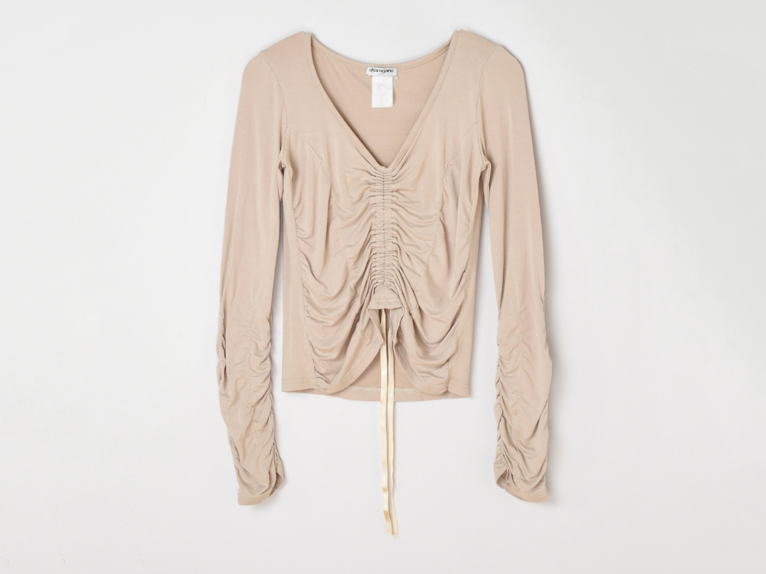 激安大特価！ 2000s - Top Beige Ruched Y2k Vintage clothing, ribbon tan, トップス