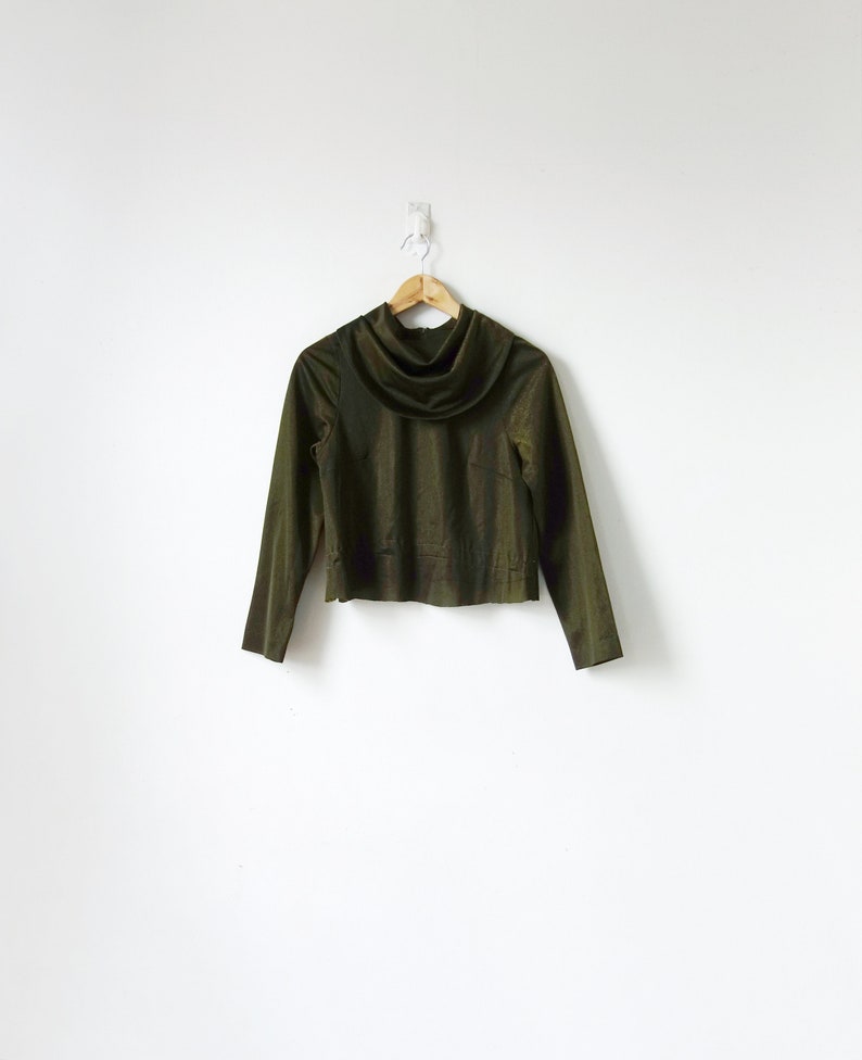 Women/'s S 80s Cowl-Collar Shimmery Bronze Top 80s Disco Clothing 80s Top
