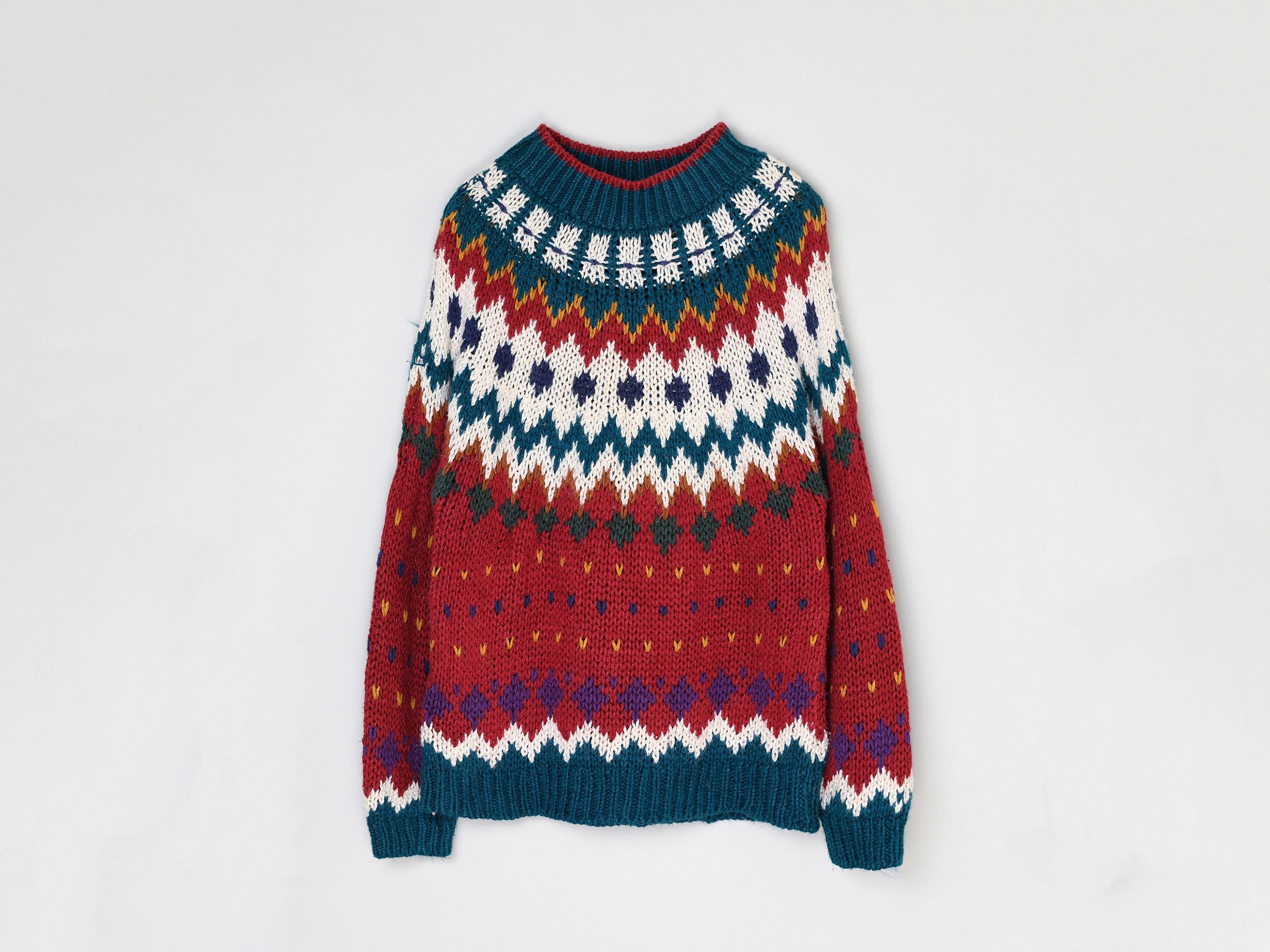 Vintage 90s Red & Teal Fair Isle Sweater - 