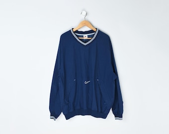 Kurtka wiatrówka Nike w kolorze granatowo-białym z lat 90. w stylu vintage – lata 90., sportowa, męska, rozmiar XL