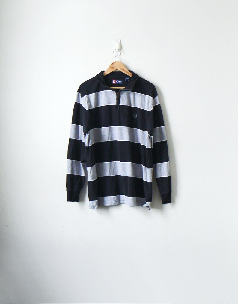 90s Gray /& Black Block Stripe Rugby Shirt Men/'s XL 90s Hip Hop Clothing