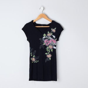 【雰囲気抜群❗️】00's Ed Hardy 鯉 和柄 黒 チビTシャツ Y2K Vintage Y2K ED HARDY womens Embellished Koi Fish T shirt
