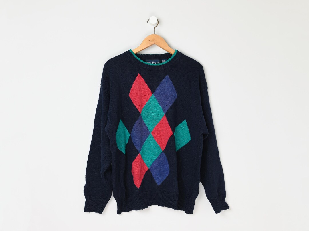 Vintage 90s Pink, Teal & Navy Knit Sweater - 