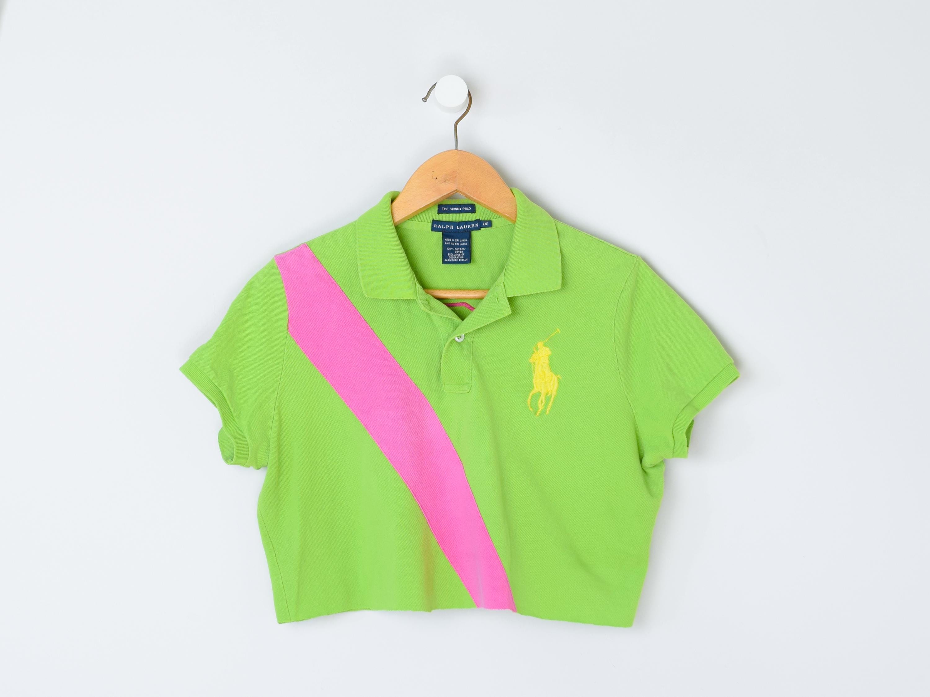 Vintage 90s Ralph Lauren Lime & Pink Cropped Polo - Preppy Vintage 90s Ralph Lauren Lime & Pink Cropped Polo - Preppy