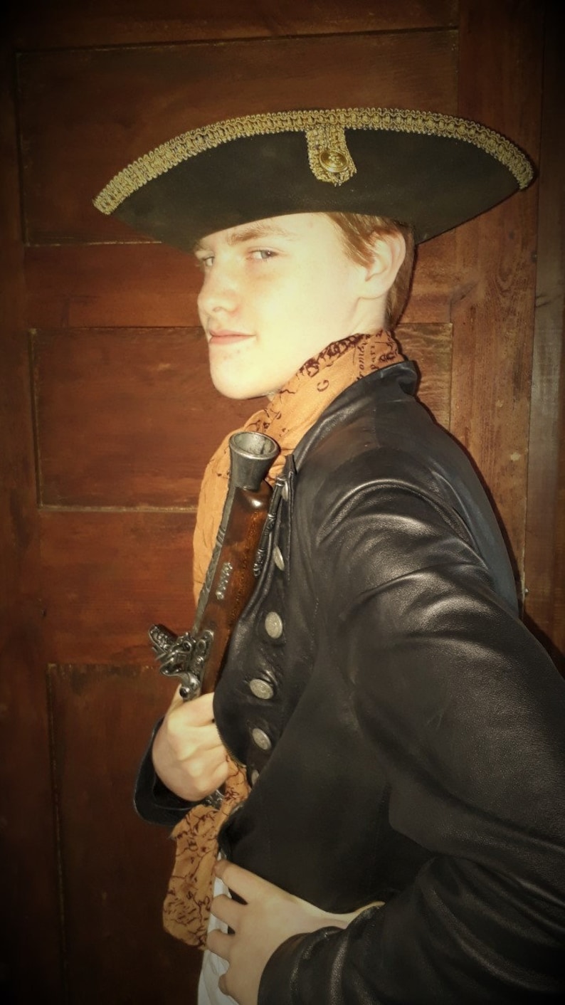FREE SHIPPING Officer Sam Tricorn Hat Gorgeous sturdy Historic looking Film Quality authentic look reenactment vintage naval brass buttons