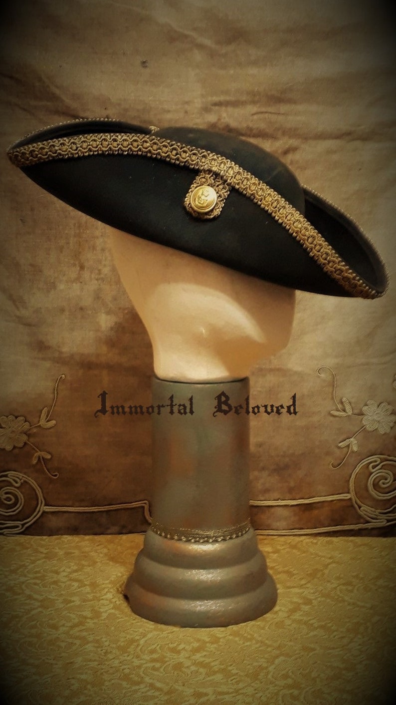 FREE SHIPPING Officer Sam Tricorn Hat Gorgeous sturdy Historic looking Film Quality authentic look reenactment vintage naval brass buttons
