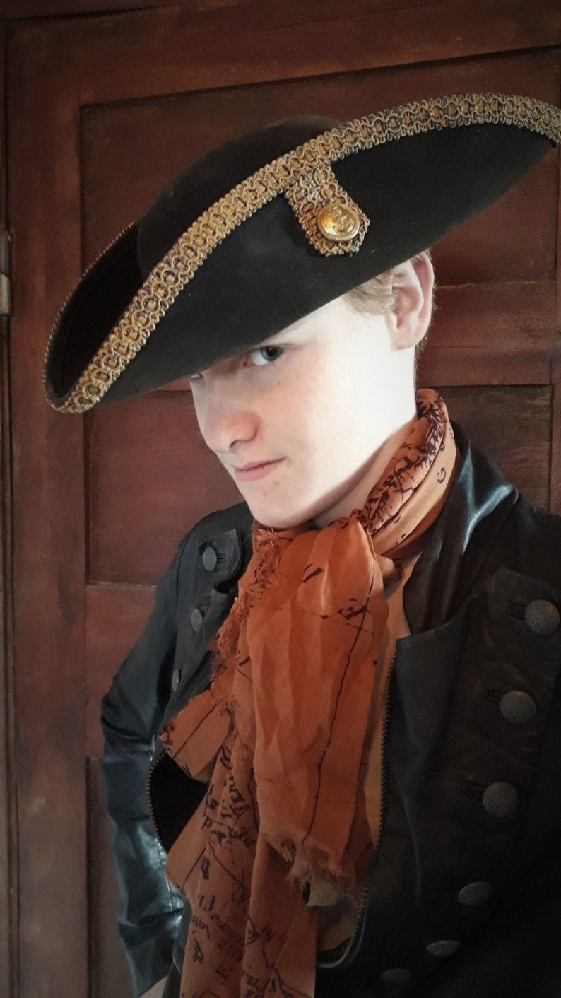 FREE SHIPPING Officer Sam Tricorn Hat Gorgeous sturdy Historic looking Film Quality authentic look reenactment vintage naval brass buttons