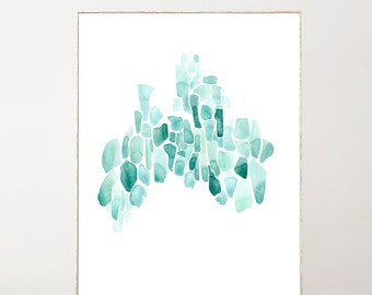 Arte de pared costera Impresión de acuarela abstracta Arte de vidrio de mar Pintura abstracta Arte minimalista Decoración de pared costera Impresión de acuarela Arte de pared grande