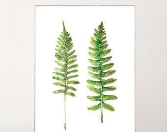 Botanical Print Fern Watercolor Print Boho Wall Decor Botanical Illustration Wall Art Green Watercolor Leaves Fern Print Botanical Poster