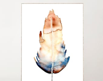 Feathers Wall Art Boho Home Decor Watercolor Print Feather Print Copper Gold Watercolor Feather Gift Ideas Large Boho Wall Art Feather Print