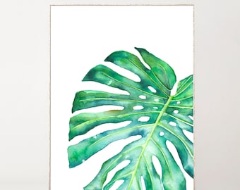 Monstera Print Botanical Print Boho Wall Decor Watercolor Print Tropical Leaf Print Monstera Leaf Botanical Wall Art Coastal Wall Art Giclee