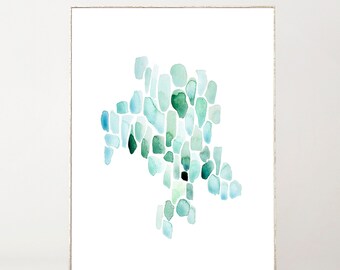 Arte de pared costera Arte de pared de vidrio de mar Impresión de acuarela abstracta Decoración de pared costera Arte abstracto Impresión de acuarela Impresiones de arte de pared grandes