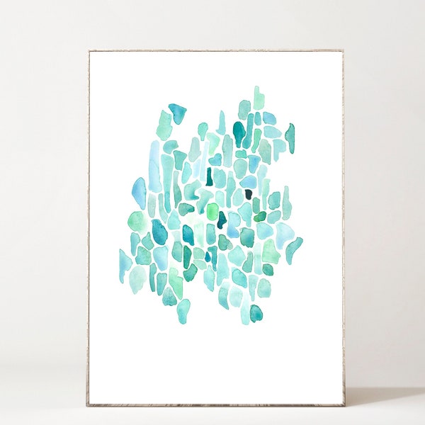 Coastal wall Art Sea Glass Print Abstract Watercolor Print Abstract Art Print Coastal Wall Decor Sea Glass Art Blue and Green Abstract Print