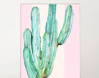 Cactus Wall Art Print Boho Wall Decor Botanical Print Watercolor Print Plant Painting Aquarelle Pink Cactus Wall Art Cactus Decor Succulents