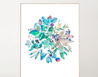 Botanical Print Botanical Wall Art Mandala Print Watercolor Print Mandala Wall Art Watercolor Floral Botanical Poster Boho Home Decor