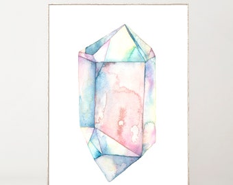 Crystal Print Celestial Quartz Watercolor Print Gemstones Crystal Painting Crystal Decor Rose Quartz Print Boho Wall Decor Pink Crystal