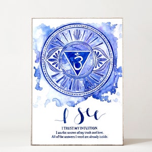 Chakra Print Watercolor Mandala Third Eye Chakra Mandala Wall Art Mandala wall hanging Yoga gifts Meditation Yoga Studio Décor Yoga Art Ze