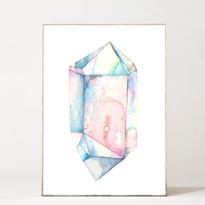 Crystal Print Celestial Quartz Watercolor Print Gemstones Crystal Painting Crystal Decor Rose Quartz Print Boho Wall Decor Pink Crystal