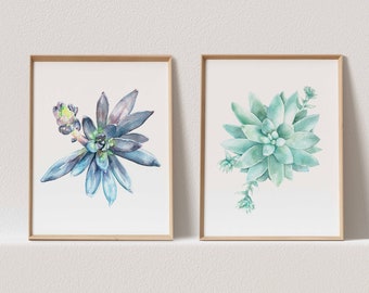 Set of Two Prints Succulent Print Botanical Print Set Watercolor Print Diptych 2 Piece Wall Art Prints Succulent Wall Art Cactus Print