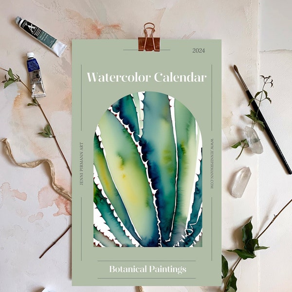 2024 Wall Calendar 2024 Calendar Watercolor Calendar Monthly Calendar 12 Month Calendar Desert Art Cactus Paintings Plants