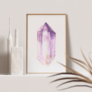 Crystal Print Watercolor Gemstones Quartz Print Crystal Painting Crystal Decor Rose Quartz Print Boho Wall Decor Celestial Watercolor Print