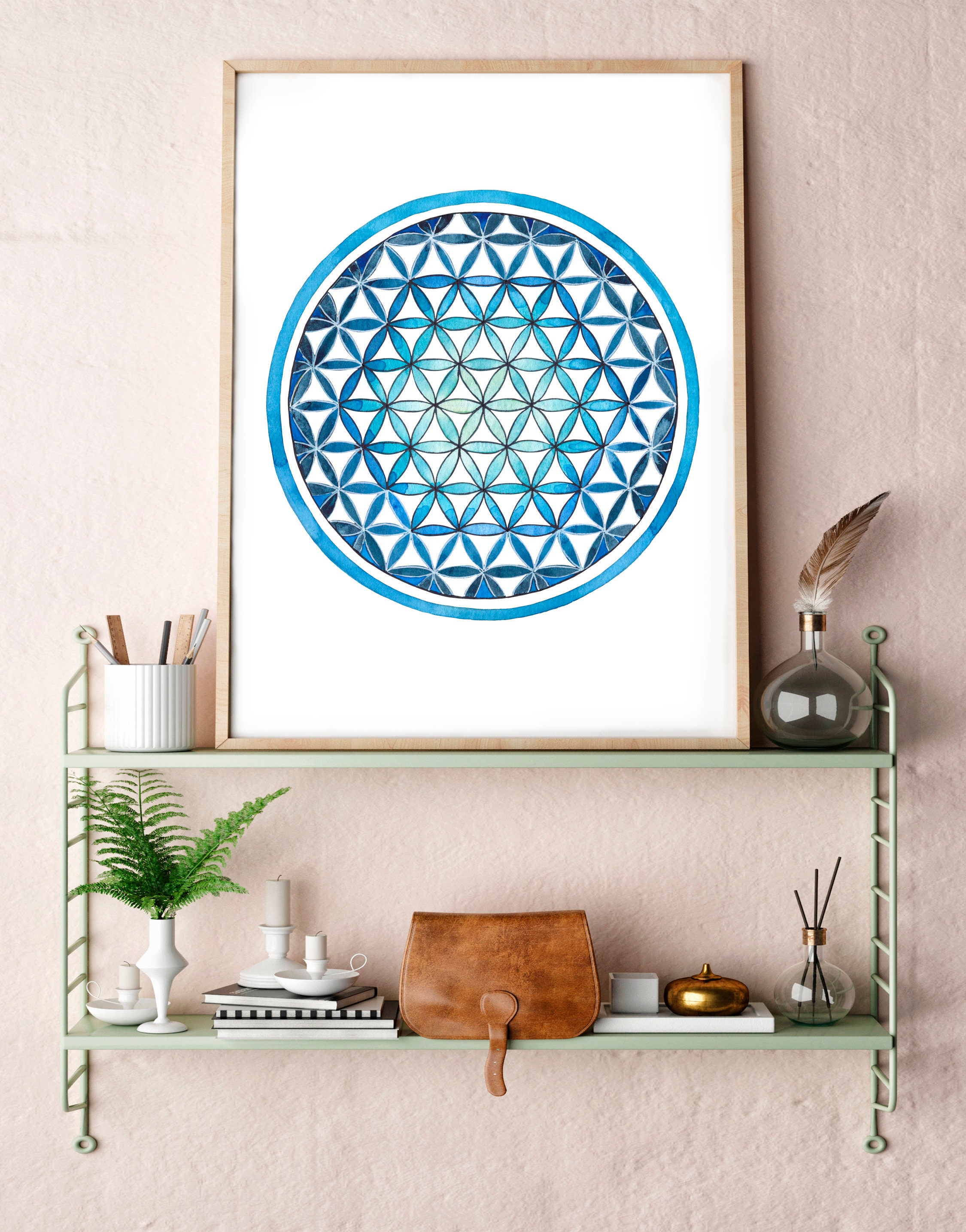 Flower of Life Sacred Geometry Print Boho Wall Decor Watercolor Print ...