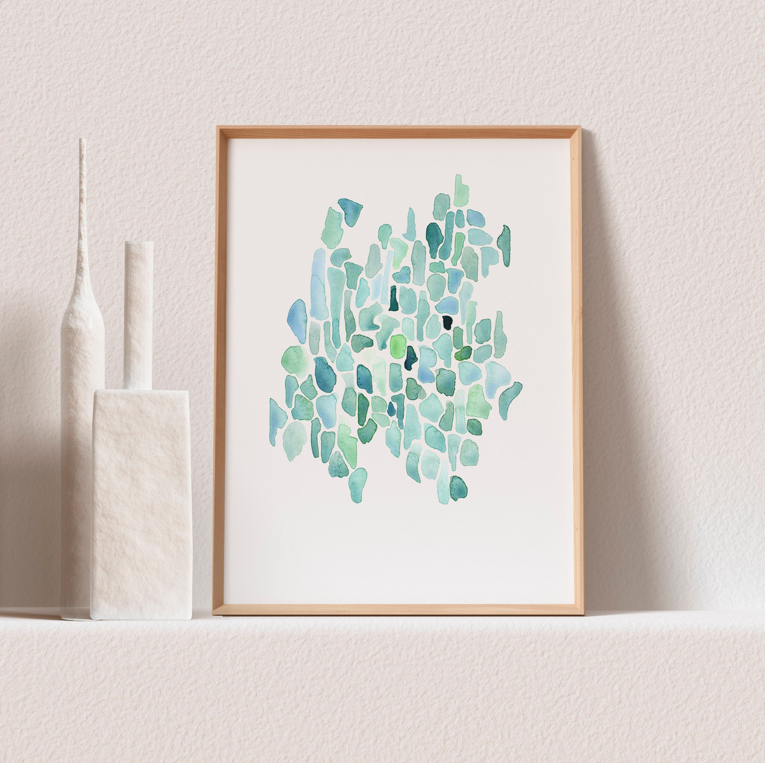 Coastal wall Art Sea Glass Print Abstract Watercolor Print Etsy