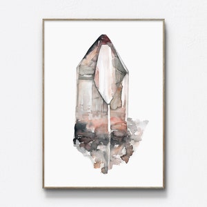 Crystal Painting Watercolor Wall Art Prints Boho Home Decor Smoky Quartz Crystal Print Apartment Decor Giclee Print