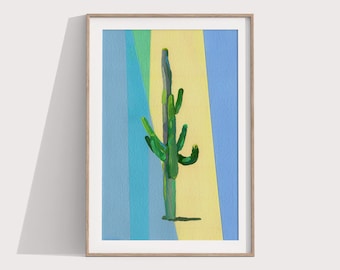 Saguaro Cactus Print Geometric Wall Art Canvas Print Cactus Wall Art Desert Art Print Boho Prints Color Block Art Modern Abstract Arizona
