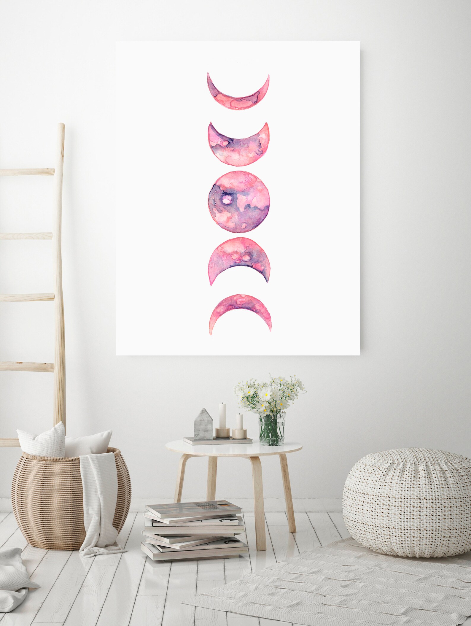 Moon Phases Wall Art Celestial Watercolor Print Boho Wall Decor ...