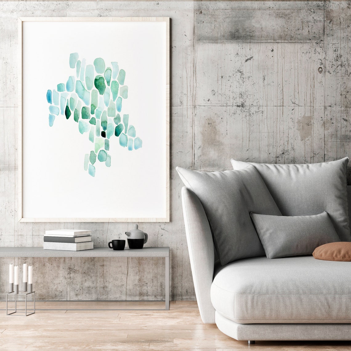 Coastal Wall Art Sea Glass Wall Art Abstract Watercolor Print Etsy