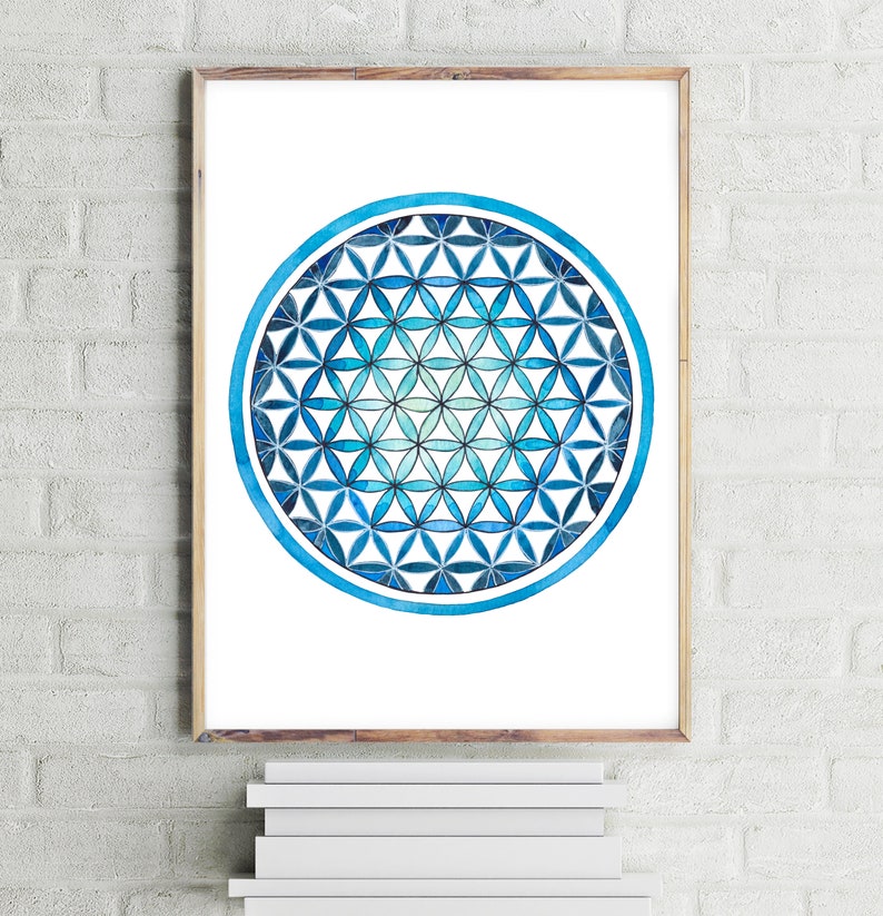 Flower of Life Sacred Geometry Print Boho Wall Decor Watercolor Print ...
