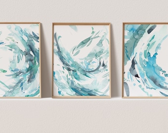 3 Piece Wall Art Set of 3 Prints Abstract Art Triptych Wall Art Set of 3 Bestseller Art Prints Blue Gallery Wall Set Watercolor Print Set