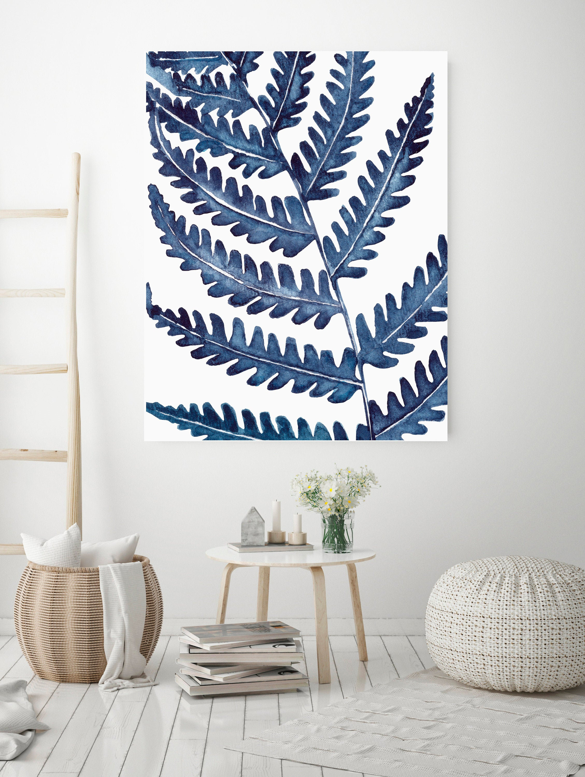 Blue Fern Print Blue Botanical Wall Art Prints Indigo Leaf Print Blue ...