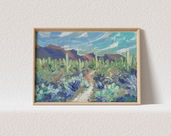 Desert Landscape Wall Art Prints Saguaro National Park Landscape print abstract Landscape painting Cactus Art Arizona Desert