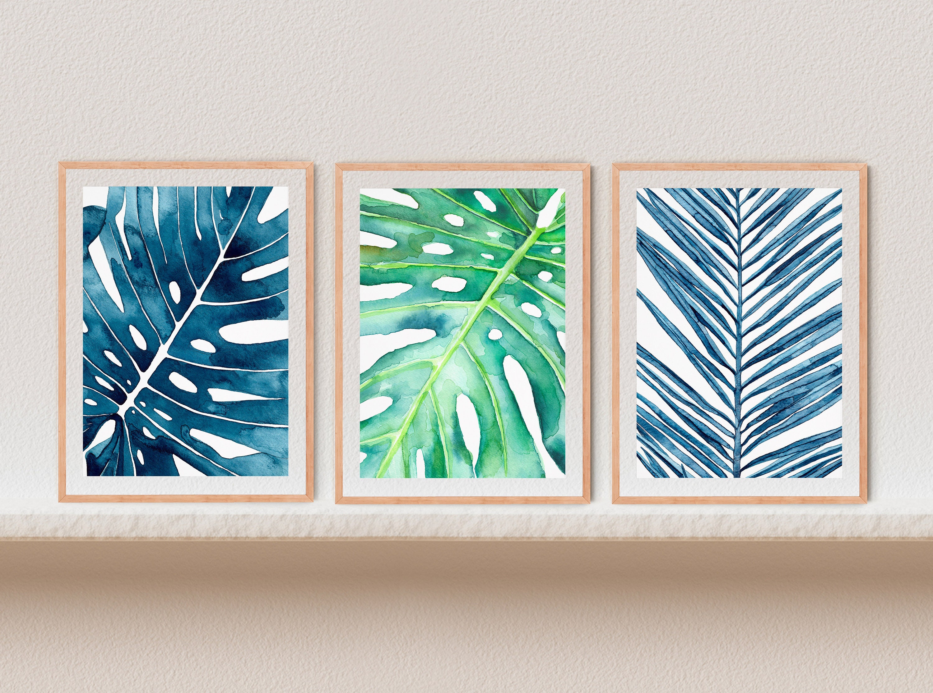 3 Piece Wall Art Monstera Print Tropical Leaf Print Set of 3 Prints ...