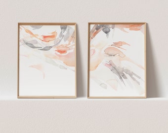 Set of Two Prints Abstract Art Diptych 2 Piece Wall Art Prints Minimalist Print Watercolor Print SET OF 2 Wall ART Gallery Wall Set