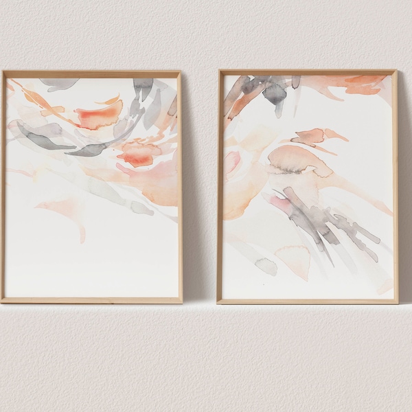 Set of Two Prints Abstract Art Diptych 2 Piece Wall Art Prints Minimalist Print Watercolor Print SET OF 2 Wall ART Gallery Wall Set