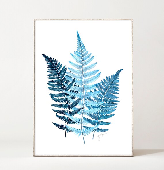 Blauer Farn Druck Botanischer Druck Groer Farn Druck Indigo Blau Wand  Kunst Farn Blatt Druck Aquarell Druck Boho Wand Dekor Extra groe Wand  Kunst - Etsy.de