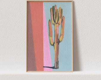 Saguaro Cactus Print Geometric Wall Art Canvas Print Cactus Wall Art Desert Art Print Boho Prints Color Block Art Modern Abstract Arizona