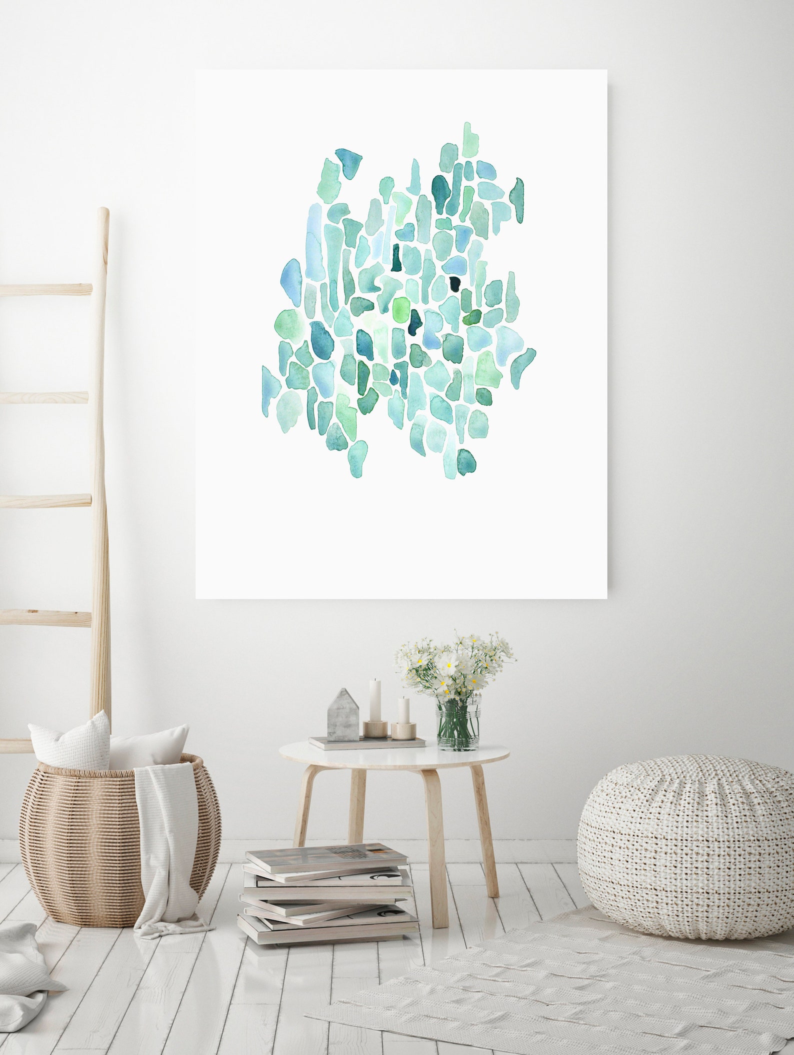 Coastal wall Art Sea Glass Print Abstract Watercolor Print Etsy